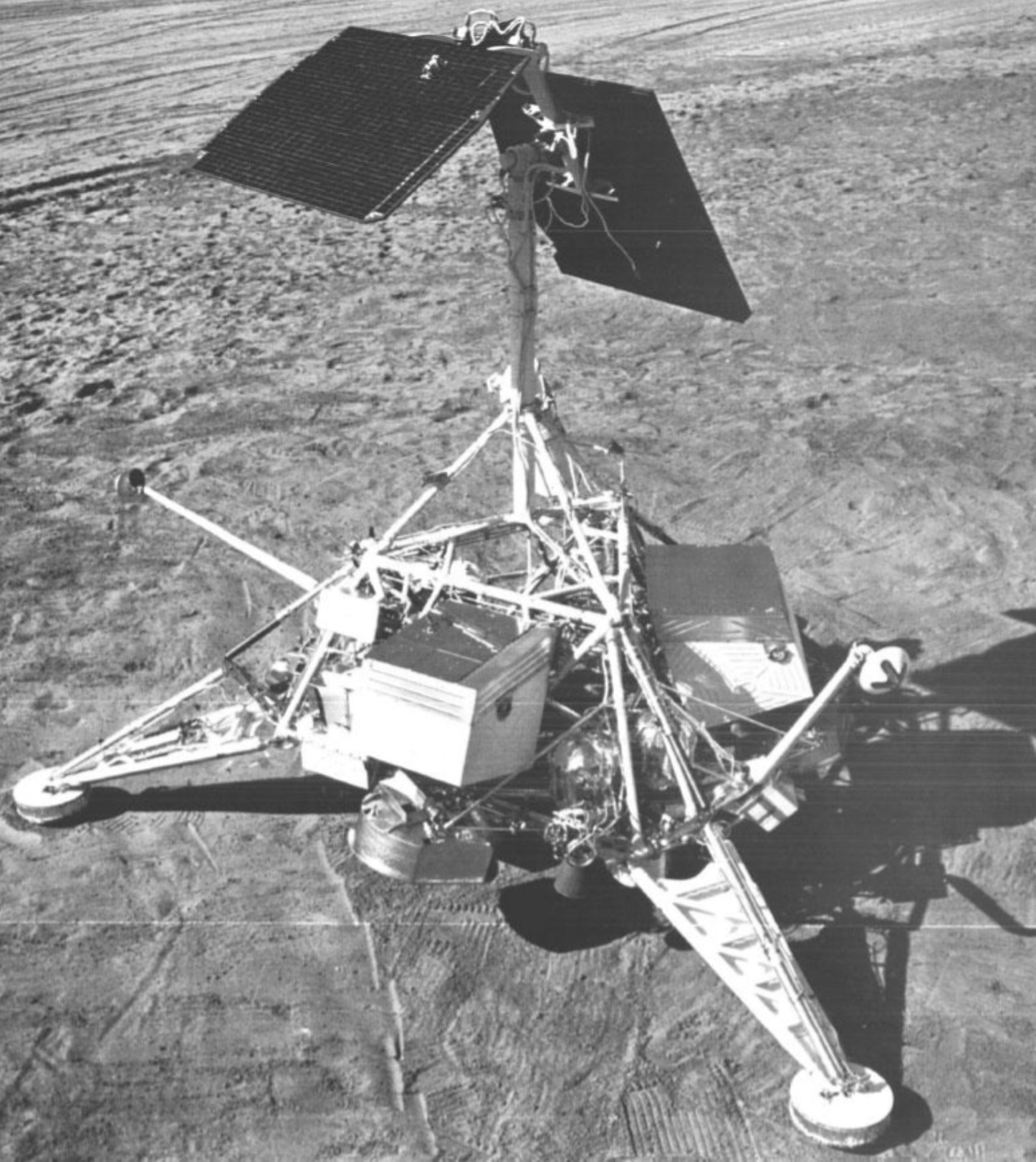 Mock-up of Surveyor 1, which landed in the Oceanus Procellarum on the Moon June 2, 1966, becoming the first US built spacecraft to soft-land on another world 